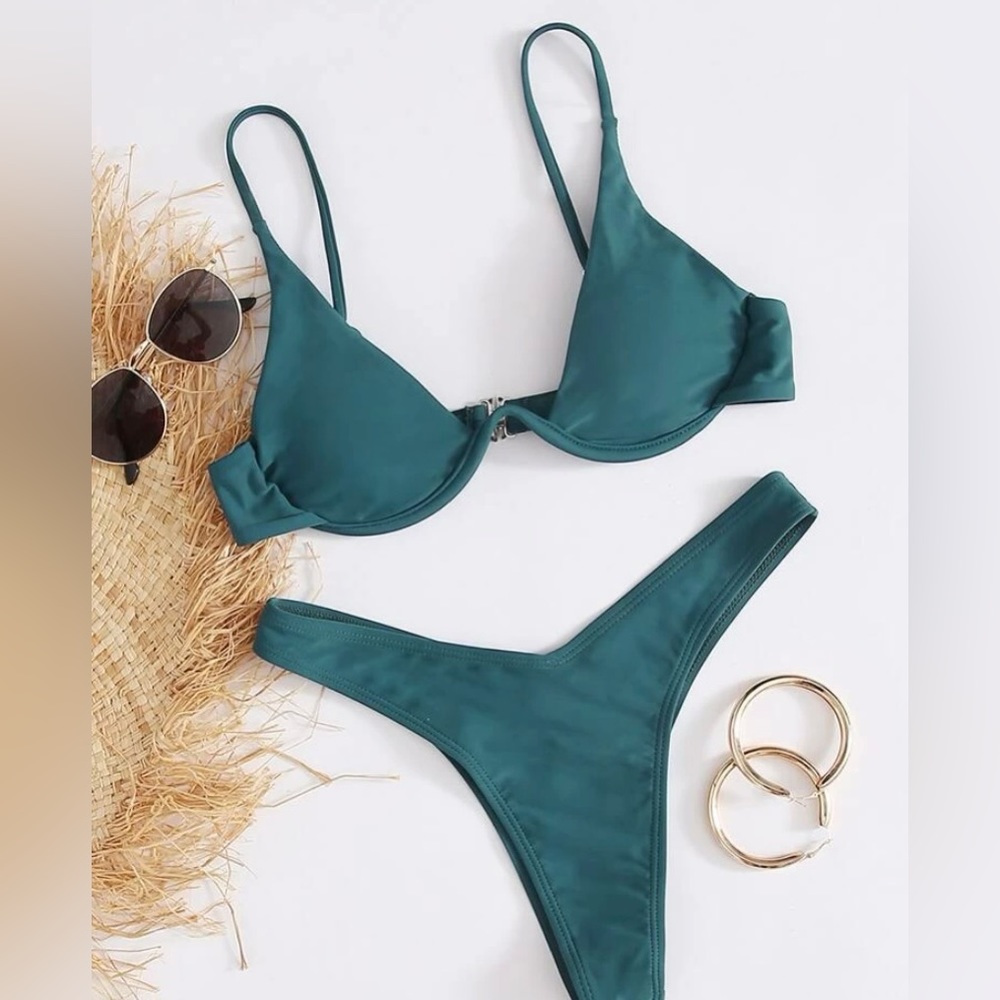Teal Blue High Cut Bikini with Underwire Top